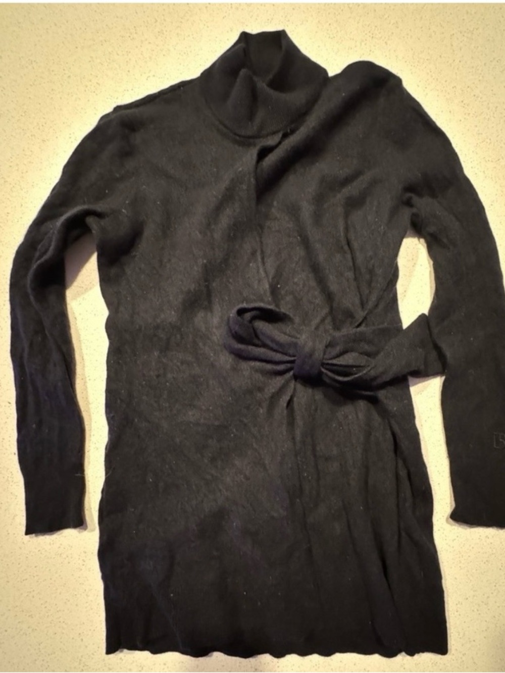 Ted Baker Wool Cashmere Sweater Dress Black Size 2 Belted Turtleneck